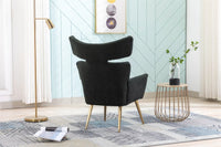 Curved Tufted Accent Chair with Gold Metal Legs,Upholstered Velvet Wingback Armchair High Back Lounge Leisure Chair,Comfy Single Sofa Chair Vanity Chair for Living Room Bedroom Waiting Room,Black