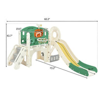 7 in 1 Kids Slide for Toddlers Age 1+, Freestanding Castle Climbing Slide Set with Slide, Arch Tunnel, Climber, Ring Toss, Basketball Hoop, Telescope and Storage Space, Indoor Outdoor Playset, Green