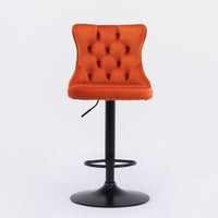 Swivel Bar Stools Set of 2 with Adjustable Seat Height, Contemporary Velvet Counter Stool with Metal Legs and Chrome Nailhead Trim Backrest, Dining Chair for Home and Pub, Orange & Black