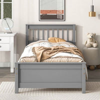 Full Size Platform Bed with Nightstand, Solid Wood Platform Bed Frame with Headboard and Footboard for Boys, Girls Teens, Gray