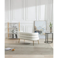 Living Room Accent Sofa, Leisure Loveseat Sofa with Golden Metal Feet, Tufted Chaise Lounge Sofa with Curved Back, Upholstered Sofa Reading Chair for Home Apartment or Office, White
