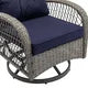 Outdoor Swivel Rocker Patio Chairs Set of 2 and Matching Glass Top Side Table, 3 Piece Wicker Patio Bistro Set with Premium Fabric Cushions for Patio, Porch, Garden, Balcony, Navy Blue