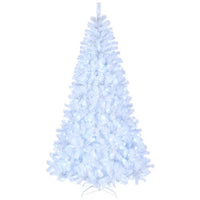 7FT White Artificial Christmas Tree with 500 Lights Cool Color 8 Modes, Pre-Lit Xmas Tree with 1346 Branches and Foldable Metal Stand, Xmas Full Tree for Office Home Store Party Holiday Decor