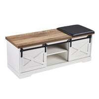 Storage Bench Shoe Storage Bench with Adjustable Shelves & Padded Cushion Farmhouse Entryway Bench with Sliding X Barn Door Shoe Storage Shoe Bench for Entryway, White