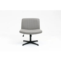 Armless Office Desk Chair No Wheels, PU Leather Cross Legged Chair with 360° Swivel, Height Adjustable and Cross-shaped Base, Upholstered Vanity Task Chair for Living Room Bedroom Dormitories, Grey