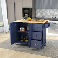 Rolling Mobile Kitchen Island with Storage Cabinet and Drop Leaf, Kitchen Cart with Three Drawers and Store Platform, Trolley Cart Paper Towel Rack and Spice Rack Kitchen Cart on Wheels