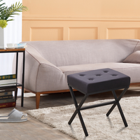 TRIPLE TREE Tufted Ottoman Foot Vanity Stool Thickened Cushion Metal X Leg Shoe Changing Step Stool for Living Room Bedroom Black