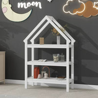 Twin Size Floor Bed for Children, Wooden Montessori Bed Frame with 2 Detachable Stands and Roof Frame, House-Shaped Bed Low Tent Bed for Girls Boys and Teens, White
