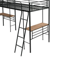 Double Loft Beds Twin Size, L Shaped Loft Bed Frame with Two Built-in Desks, Heavy Duty Bunk Bed with Desk for Kids Boys Girls Teens, 250LBS Weight Capacity, Black