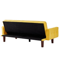 73.6" Upholstered Convertible Sofa Bed, Button Tufted Linen Fabric Sofa Couch with 4 Solid Wood Legs and 1 Plastic Center Leg, Sleeper Sofa Couch for Living Room, Bedroom and Office, Yellow