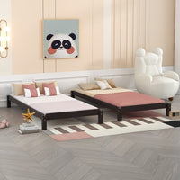 2 Twin Platform Bed, Solid Wood Bed Stackable Bed for Guest Room Bedroom Living Room, Low Profile Bed Frame, No Box Spring Needed, Espresso