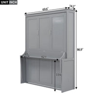 Queen Size Murphy Bed with Shelf, Solid Wood Mobile Murphy Chest Bed Cube Cabinet Bed, Murphy Platform Bed for Guest Room Home Office, Gray