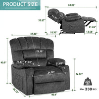 Recliner Chair Oversized Recliner Chair with Massage and Heating Lazy Boy Recliner Sofa with Adjustable Backrest, Extending Footrest, Cup Holders, Side Pockets Theater Recliner for Living Room, Gray