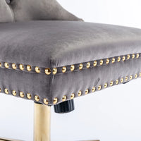 Swivel Home Office Chair, Adjustable Desk Chair Swivel Office Chair with Golden Metal Base, Velvet Upholstered Tufted Button Task Chair Computer Chair for Living Room Bedroom Office, Gray