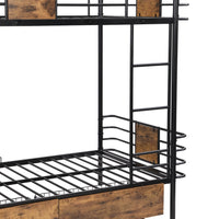 Metal Bunk Bed Twin XL Over Twin XL, Metal Bunk Bed with 2 Storage Drawers and MDF Board Guardrail, Bunk Bed for Kids Boys Girls Teens, Black