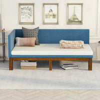 Couch Daybed Sofa Bed Frame with Linen Cover Mattress, Convertible Sofa Bed Sleeper Sofa Upholstered Sofa Chaise Lounge TV Sofa for Bedroom Living Room Guest Room, Twin Size Day Bed, Blue