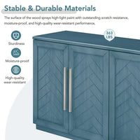 Modern Sideboard with 4 Doors, Large Storage Space Buffet Cabinet with Adjustable Shelves and Silver Handles, Entry Console Table for Kitchen, Dining Room, Living Room, Hallway, Antique Blue