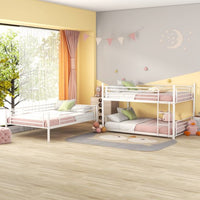 Metal Triple Bunk Bed for Kids ,Full-Full-Full Triple Bed with 2 Built-in Ladders, Bed Bunk Beds Can Divided into 3 Separate Beds, Metal Bedframe with Safety Guardrails, No Box Spring Needed, White