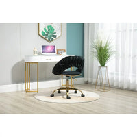Velvet Office Chair with Hand Woven Backrest,Adjustable Swivel Accent Armchair,Upholstered Tufted Vanity Chair with Gold Base,Ergonomic Study Chair Computer Desk Chair for Living Room Bedroom,Black