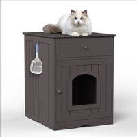 Wooden Pet House Cat Litter Box Enclosure with Drawer, Side Table, Indoor Pet Crate, Cat Home Nightstand, Hooded Hidden Pet Box, Cats Furniture Cabinet, Kitty Washroom, Pet Nightstand, Brown