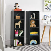 8-Tier Media Tower Rack with Adjustable Shelves, Multi-Functional Double-Decker Bookcase, CD DVD Slim Storage Cabinet, Tall Narrow Storage Rack Display Bookshelf for Home Office, Black