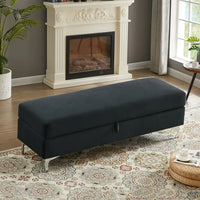 Storage Bench for Bedroom End of Bed, 55.9" Upholstered Velvet Storage Ottoman Bench, End of Bed Storage Bench with Thick Cushion and Metal Legs Window Bench Seat for Living Room Bedroom, Black