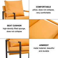 PU Leather Accent Arm Chair, Modern Single Reading Armchair with Metal Frame, Comfy Farmhouse Side Chair for Living Room Lounge Bedroom, Orange