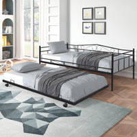 Twin Daybed with Trundle,Pullout Trundle Bed with 4 Casters, Metal Sofa Bed with Slat Support, for Kids Teens Adults Living Room, Guest Room, No Box Spring Needed, Black