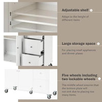 Kitchen Island Cart with Solid Wood Drop Leaf Desktop and Locking Wheels, 52.7'' Rolling Mobile Kitchen Trolley Cart with Storage Cabinet & Drawer & Spice Rack & Towel Rack, White