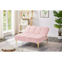 35.5 Inch L Modern Teddy Convertible Single Futon Sofa Bed with 1 Pillow, Multifunctional Armless Futon Chair with Metal Legs, Comfy Sofa Chair for Living Room, Office, Studio, Apartment, Pink