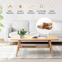 Coffee Table, Natural Oak Wood Coffee Table with Storage Shelf and Open Tabletop, 2-Tier Coffee Table Farmhouse Coffee Table for Living Room, Easy Assembly, 39.37" D x 19.69" W x 17.32" H, Natural