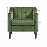 Modern Accent Chair, Velvet Single Sofa Side Chair, Upholstered Tufted Comfy Living Room Armchair, Barrel Club Chair with Golden Metal Legs and Side Pocket for Bedroom Reading Room Office, Green