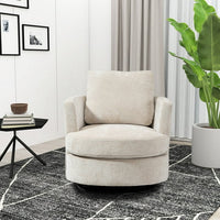 31.9"W Chenille Swivel Accent Barrel Chair, Modern Round Oversized Barrel Chairs, Sofa Lounge Accent Chair, 360 Degree Club Chair, Leisure Arm Chair for Bedroom, Living Room, Hotel, Office, Beige