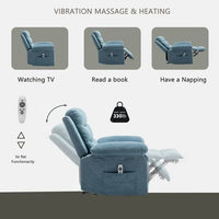 Electric Power Recliner Chair with Heat and Massage, Velvet Oversized Electric Overstuffed Chair with Soft Cushion and Back, 160° Adjustable Recliner Chair with Steel Frame for Living Room, Blue