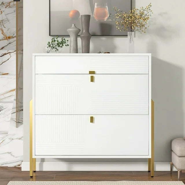 Shoe Cabinet with 2 Flip Drawers & 1 Slide Drawer, Free Standing Shoe Rack for Heels Boots Slippers, Shoe Storage Cabinet for Entryway Hallway, White