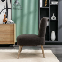 Teddy Fabric Slipper Chair Modern Accent Chair with Button Ergonomic Backrest, Upholstered Comfy Side Chair with Solid Wood Legs for Living Room Bedroom Make-Up Room, Dark Gray