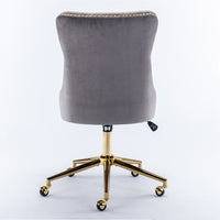 Swivel Home Office Chair, Adjustable Desk Chair Swivel Office Chair with Golden Metal Base, Velvet Upholstered Tufted Button Task Chair Computer Chair for Living Room Bedroom Office, Gray