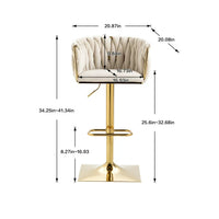 2PCS Height Adjustable Velvet Bar Stools, 360° Swivel Bar Chairs with Woven Back,Upholstered Dining Chairs with Metal Square Base, Side Chairs for Dining Room, Cafe, Pub, Bar Counter