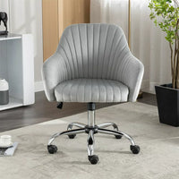 Home Office Chair,Modern Velvet Executive Desk Chair Accent Armchair with Lumbar Support,360°Swivel Adjustable Task Chair with Soft Seat,Vanity Chair with Metal Base for Living Room Office,Light Gray