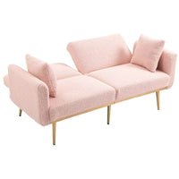 Accent Sofa, Tufted Loveseat Sofa, Convertible Sofa Bed with Two Pillow, Sleeper Sofa Couch with Metal Legs and Adjustable Backrest, Modern Recliner Sofa for Living Room, Bedroom, Offices, Pink