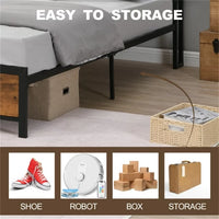 Queen Size Platform Bed with LED Lights and 2 USB Ports, Industrial Queen Bed Frame with Under-Bed Storage and Wooden Headboard, Noise Free, No Box Spring Needed, Rustic Brown