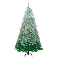 7.6 ft Pre-Lit Artificial Christmas Tree w/ 1200 PVC Branch, 300 cool white LED lights with Gradient PVC Foliage Design, Easy Set Up Metal Hinge& Foldable Base, Xmas Tree for Home Party, Green