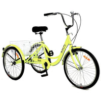 Adult Tricycle Trikes, Single Speed, Adult Trikes, 26 Inch 3 Wheel Bikes, Three-Wheeled Cruiser Bicycle with Large Shopping Basket, for Women, Men, Yellow