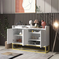 Sideboard with Large Storage Space, Elegant Buffet Cabinet Entryway Table with Door Rebound Device, Modern Console Table with Gold Metal Legs for Dining Room Entryway, White