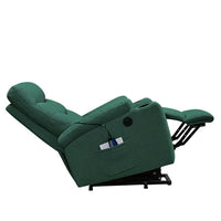 Electric Power Lift Recliner Chair, Fabric Upholstered Recliner Sofa with Massage and Heat for Elderly, 3 Positions, 2 Side Pockets and Cup Holders, USB Ports, Easy to Control, Green
