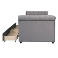 Twin Size Upholstered Daybed with 2 Storage Drawers, Sofa Bed Frame with Wood Slat Support and Comfortable Curved Armrests, No Box Spring Needed, Gray