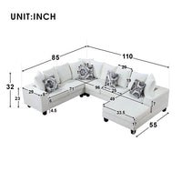 Modern 7 Seater Modular Sofa, U Shape Sectional Couch with 4 Unique Pillows and Chaise Lounge, Velvet Corner Couch for Living Room, Office, White