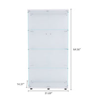 Two-door Glass Display Cabinet 4 Shelves with Door, Floor Standing Curio Cabinet Bookshelf, Tempered Glass Storage Organizer for Living Room, Bedroom and Office, 64.56” x 31.69”x 14.37”, White