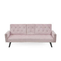 Convertible Sofa Bed, Velvet Loveseat Couch with Pillow and 2 Folding Cup Holders, Upholstered Accent Sofa with Adjustable Back and Nailhead Trim for Living Room Bedroom Office, Pink