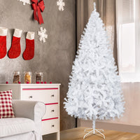 7ft Christmas Tree, White Premium Hinged Artificial Christmas Pine Tree with 1349 Branch Tips and Metal Base for Home, Office, Party Holiday Decoration (7ft, White)